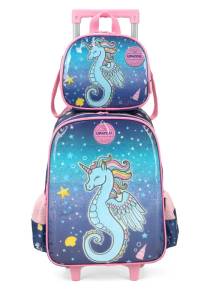 Mochila Carrinho Luxcel + Lancheira Up4you Cavalo Marinho Azul Ic39392up