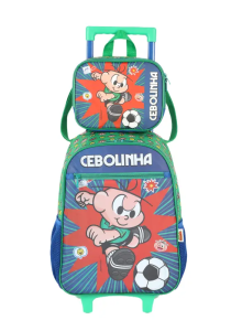 Kit Mochila Carrinho + Lancheira Cebolinha Verde Ic42472mn