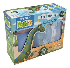 Kit Lancheira Dino Garrafa Plástica 500ml + Marmita 700ml