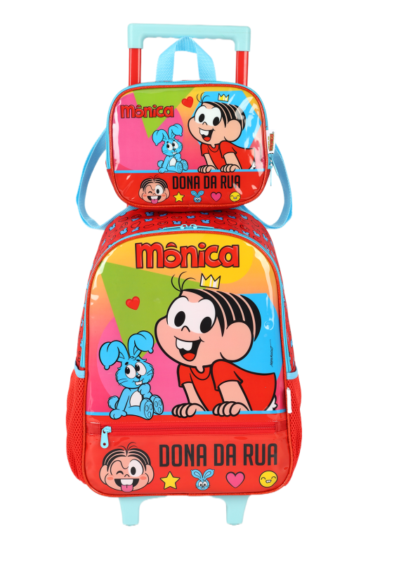 Kit Mochila Carrinho + Lancheira Turma Monica Rosa IC42472MN