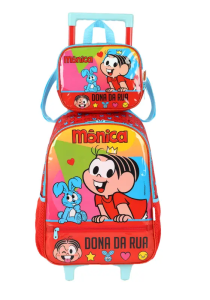 Kit Mochila Carrinho + Lancheira Turma Monica Rosa IC42472MN
