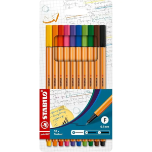 Kit 10 Canetas Stabilo Point 88 Cores Sortidas Fine 0.4Mm