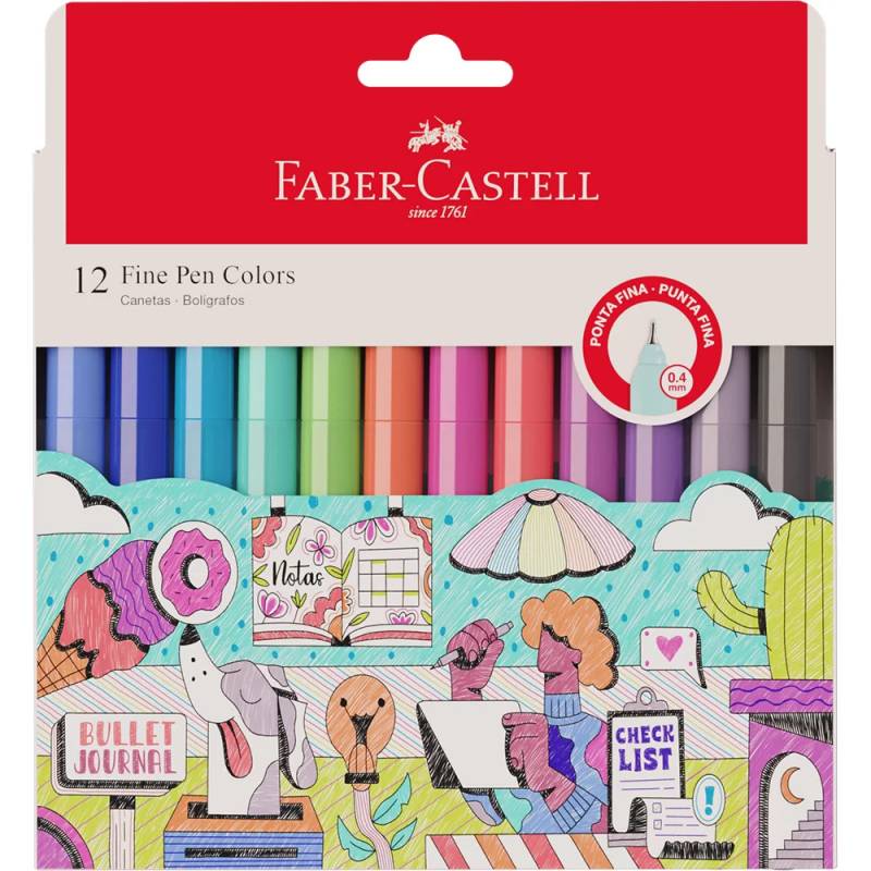 Caneta Esc Faber Castell Fine 0.4 12 Cores Es12zf