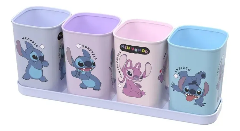 Porta Canetas e Lápis Stitch C/Bandeja 4Pçs 15897 Plasútil