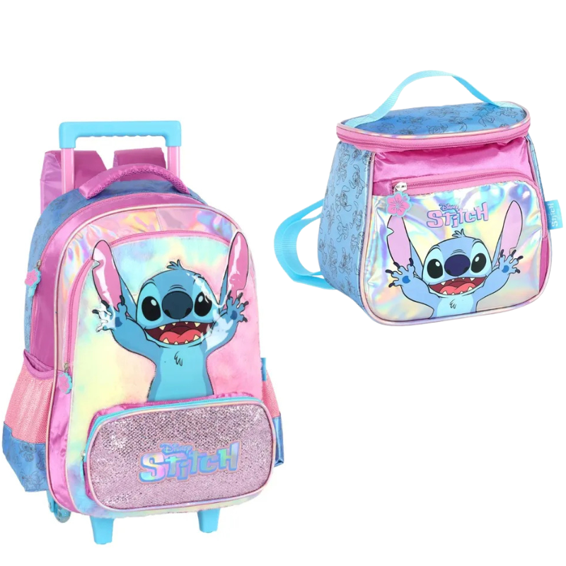 Kit Mochila Carrinho Luxcel + Lancheira Stitch Roxo Ic42412sc