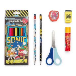 Kit Escolar Sonic C/Lapis De Cor Tesoura