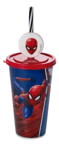 Copo Plástico Spiderman C/Tampa Spiderman 500Ml 17540 Plasútil