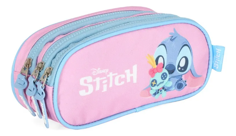 Estojo Feminino Stitch 3 Fechos Rosa Luxcel Et50045sc