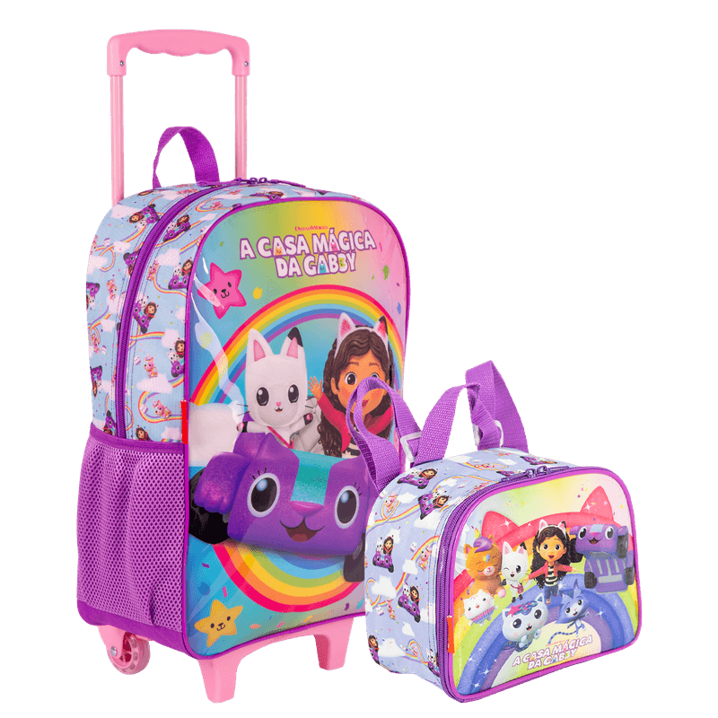 Kit Mochila Carrinho Sestini+Lancheira Gabby Rainbow 66306-00