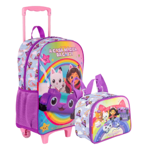 Kit Mochila Carrinho Sestini+Lancheira Gabby Rainbow 66306-00