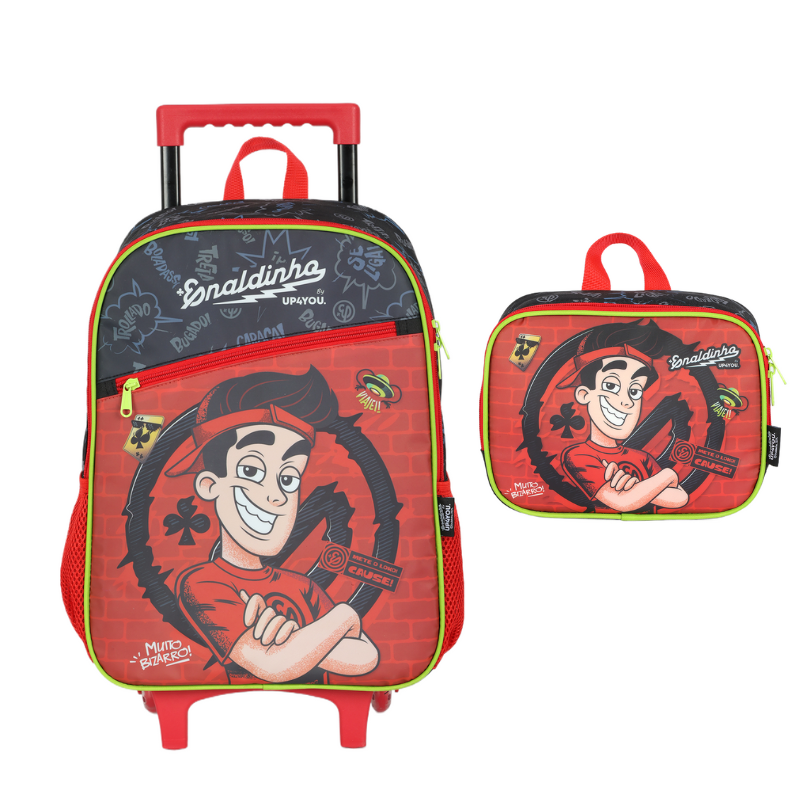 Kit Mochila Carrinho + Lancheira Enaldinho Vermelho Ic42222up