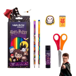 Kit Escolar Harry Potter Completo C/Lápis De Cor Tesoura