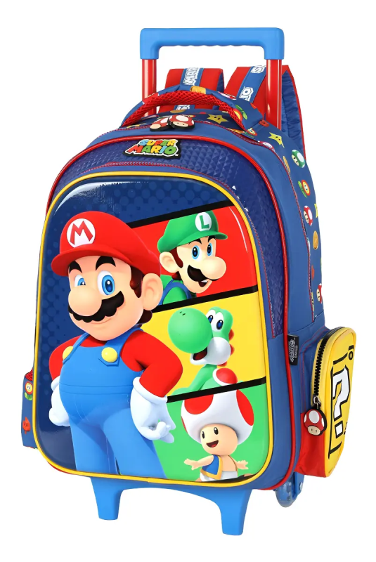 Mochila Carrinho Luxcel Super Mario Azul Ic42552mo