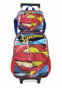 Mochila Carrinho Luxcel Superman + Lancheira Vermelha Ic37892sm