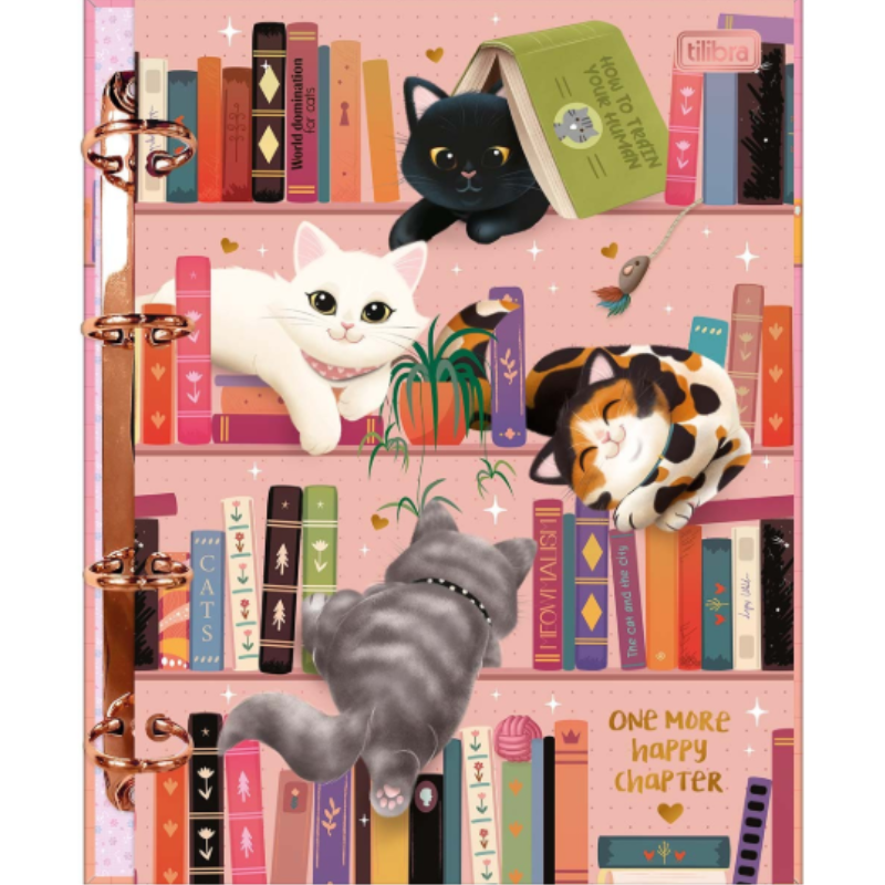 Caderno Argolado Cart Colegial Purrfect Cats