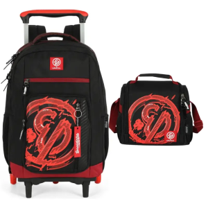 Kit Mochila Carrinho + Lancheira Enaldinho Vermelho Luxcel Mc49456up