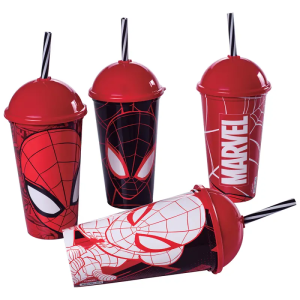 Copo com Canudo Super Heróis Homem Aranha 500 ml Plasutil