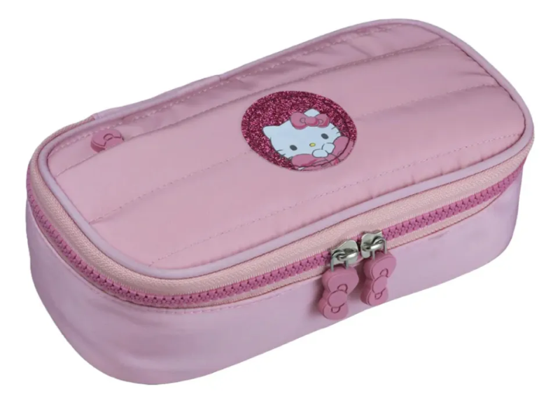 Estojo Feminino Hello Kitty Puffer Glitter 1 Fecho Xeryus 15441